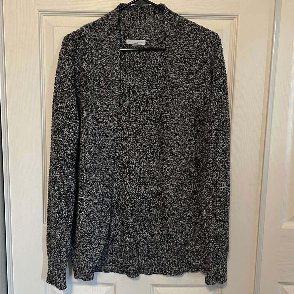 NEW YORK & COMPANY Black and White Knit Open Front Cardigan Women's Large